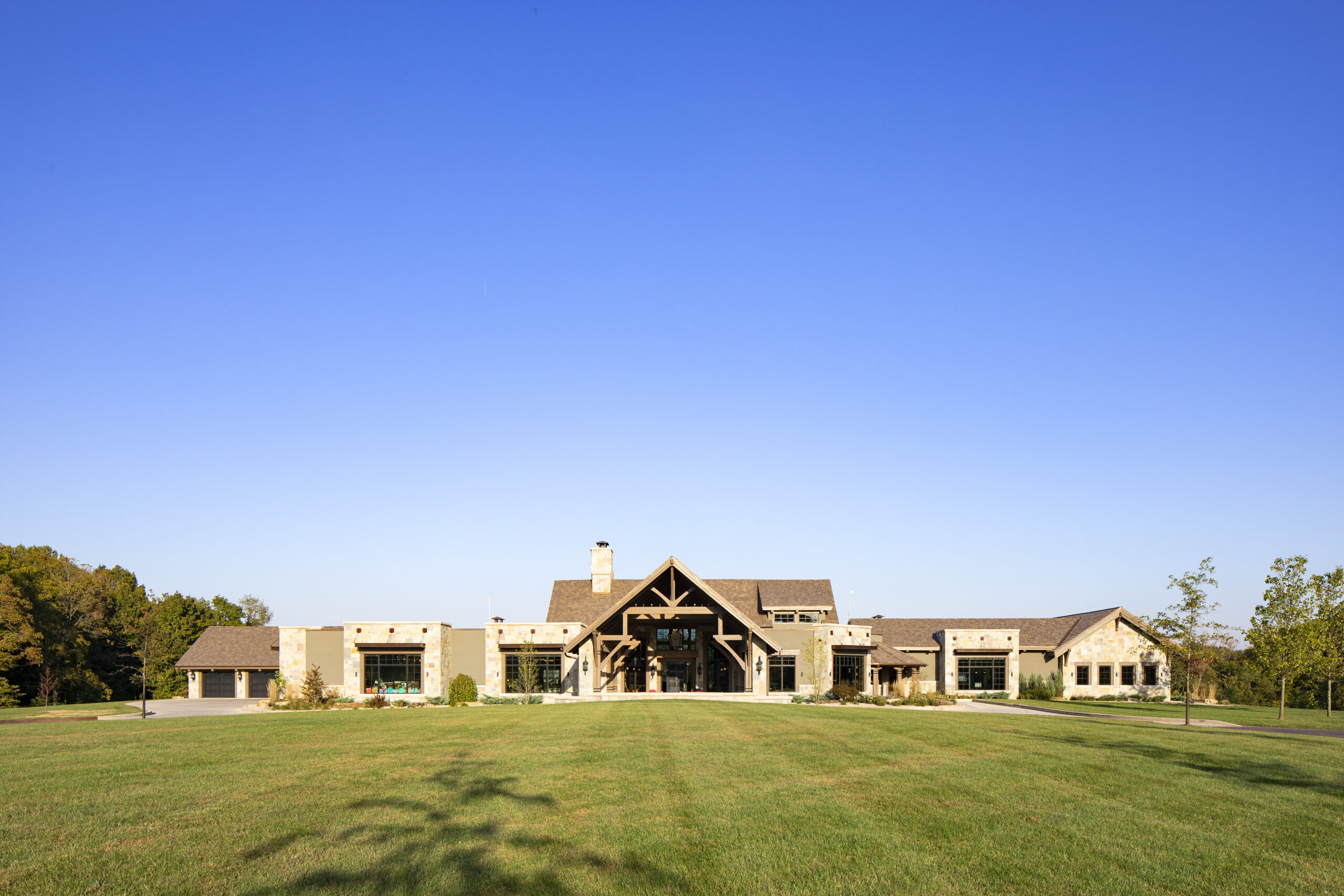 Paris, IL Timber Frame — Douglas Fir timber frame home with hammer-beam trusses
