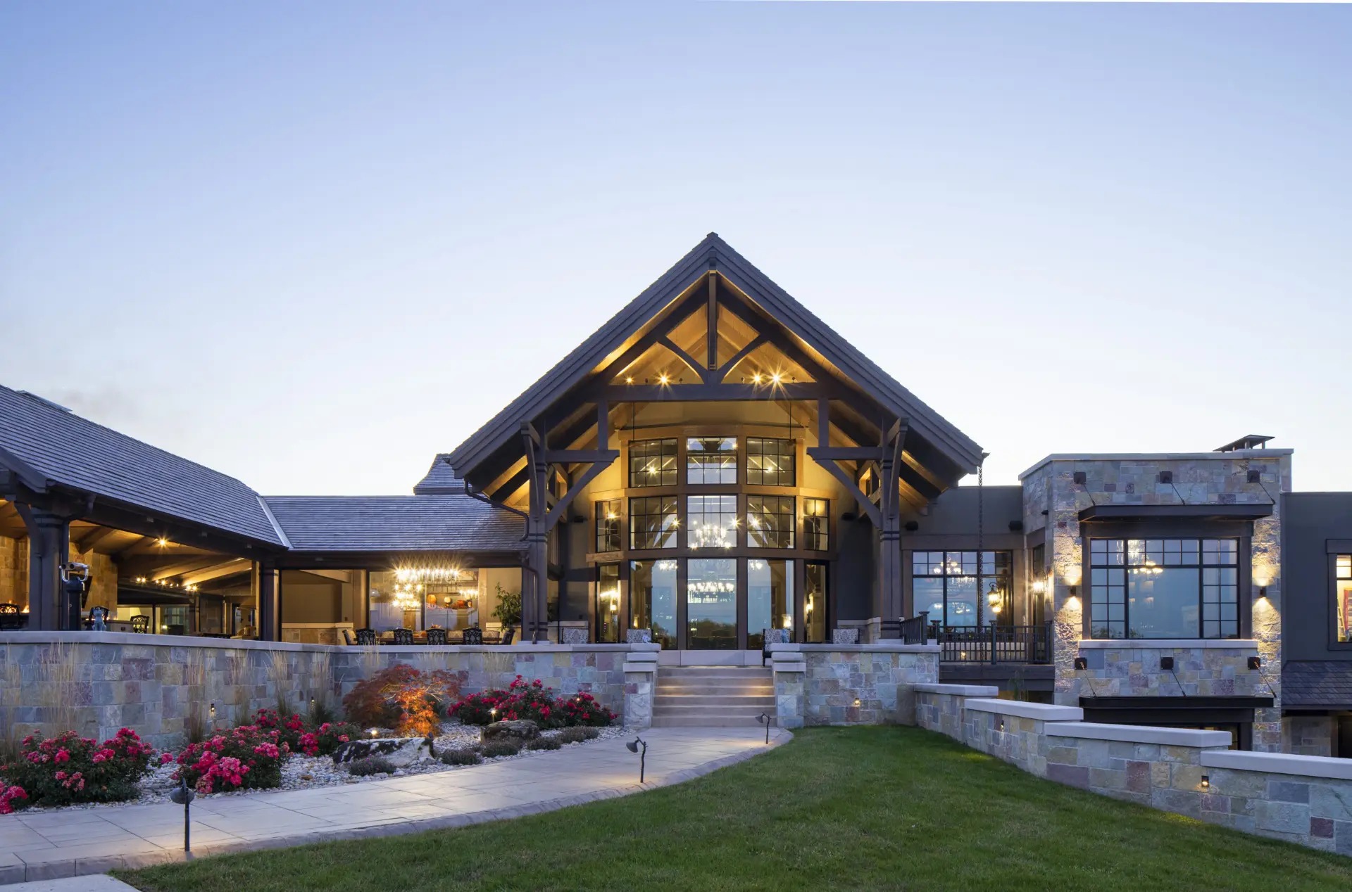 Paris, IL Timber Frame — Douglas Fir timber frame home with hammer-beam trusses