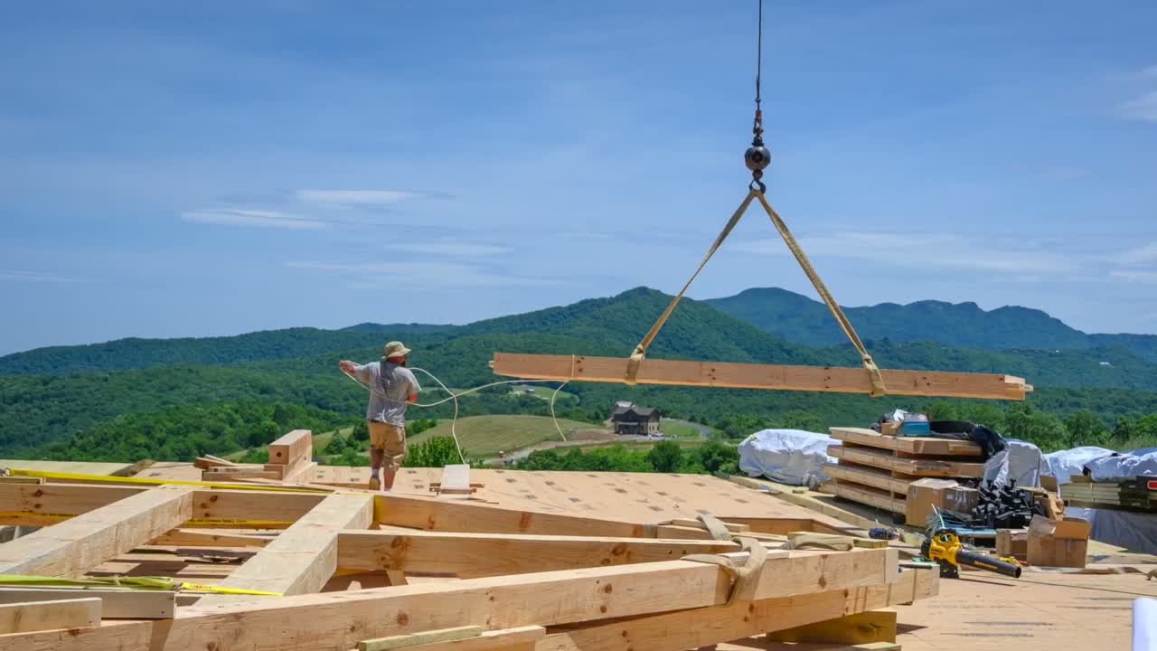 Timber frame raising on site