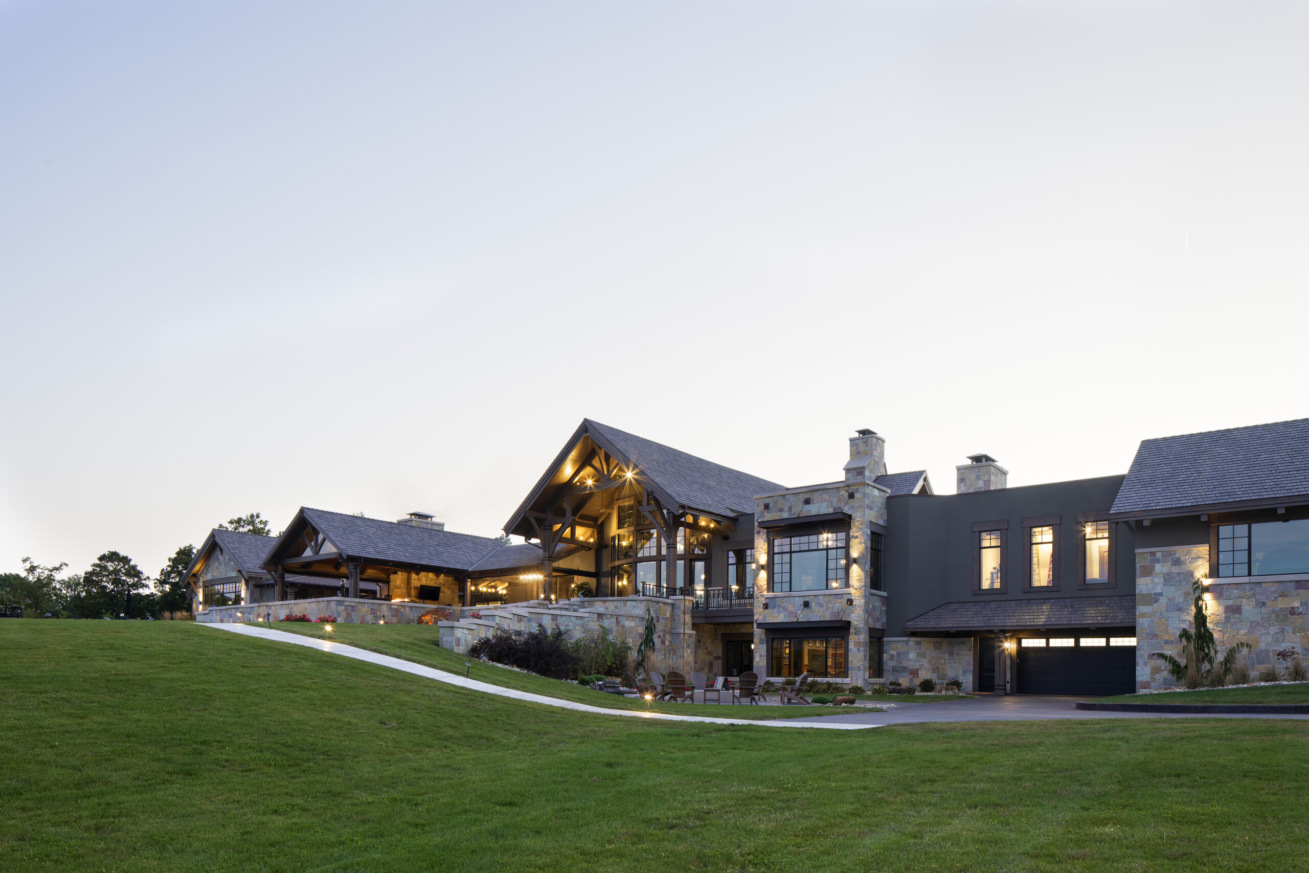 Paris, IL Timber Frame — Douglas Fir timber frame home with hammer-beam trusses